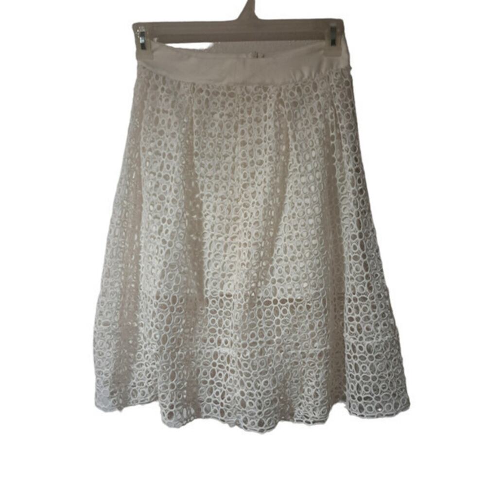Iris Womens Lined Eyelet Lace Knitted Knee‎ Length Skirt White Size Small